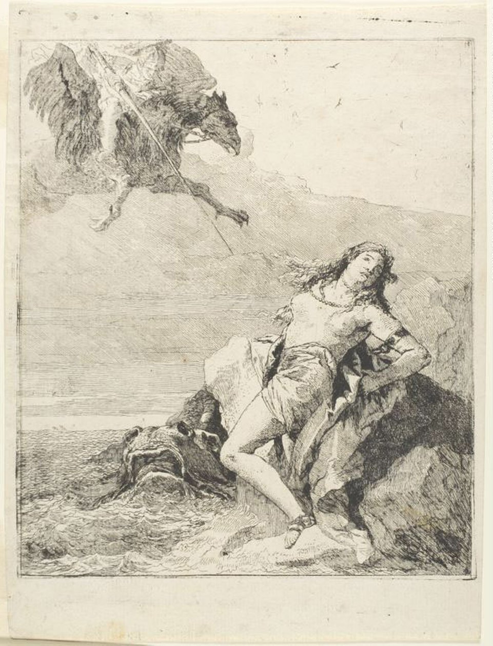 Angelica gefesselt und kurz davor, vom Seeungeheuer verschlungen zu werden von Giovanni Domenico Tiepolo