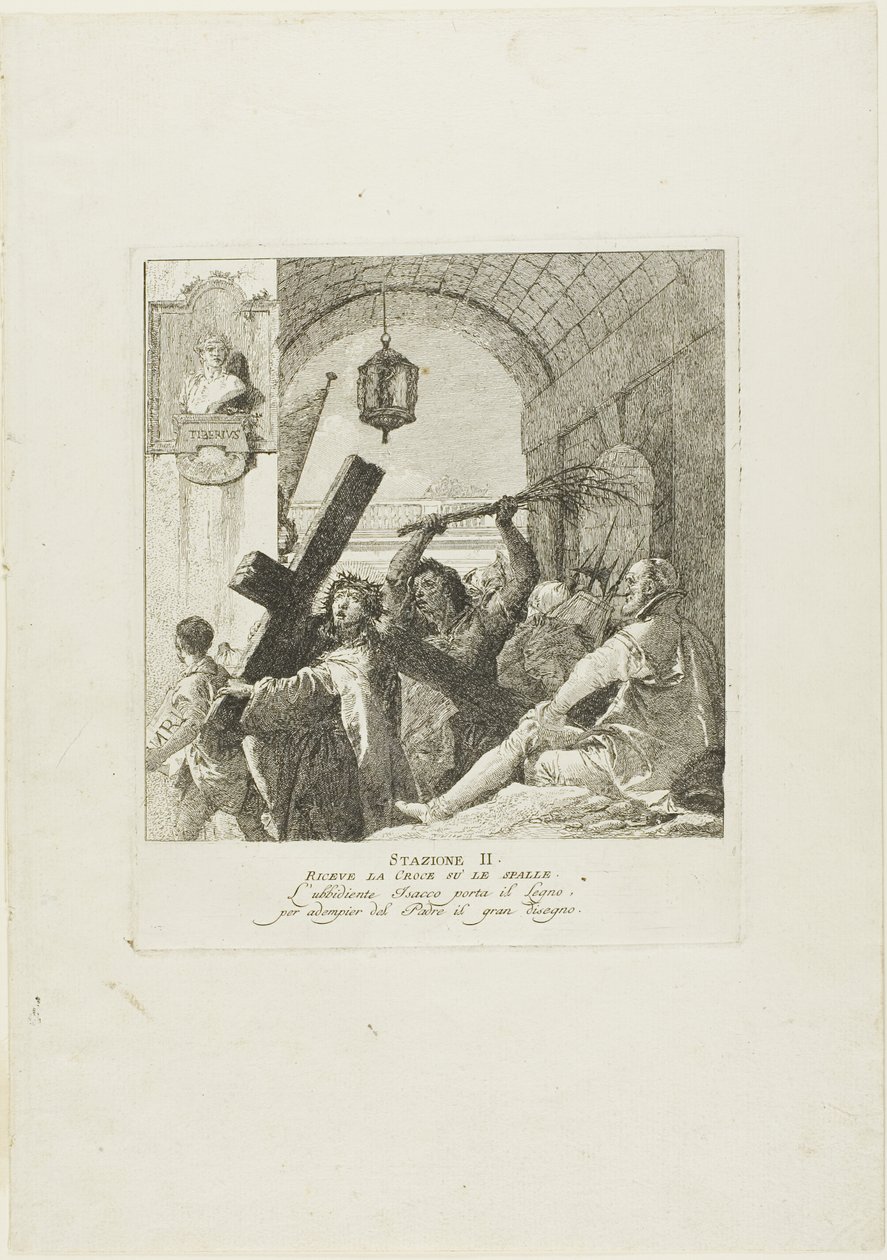 Christus empfängt das Kreuz, Tafel zwei aus Kreuzwegstationen von Giovanni Domenico Tiepolo