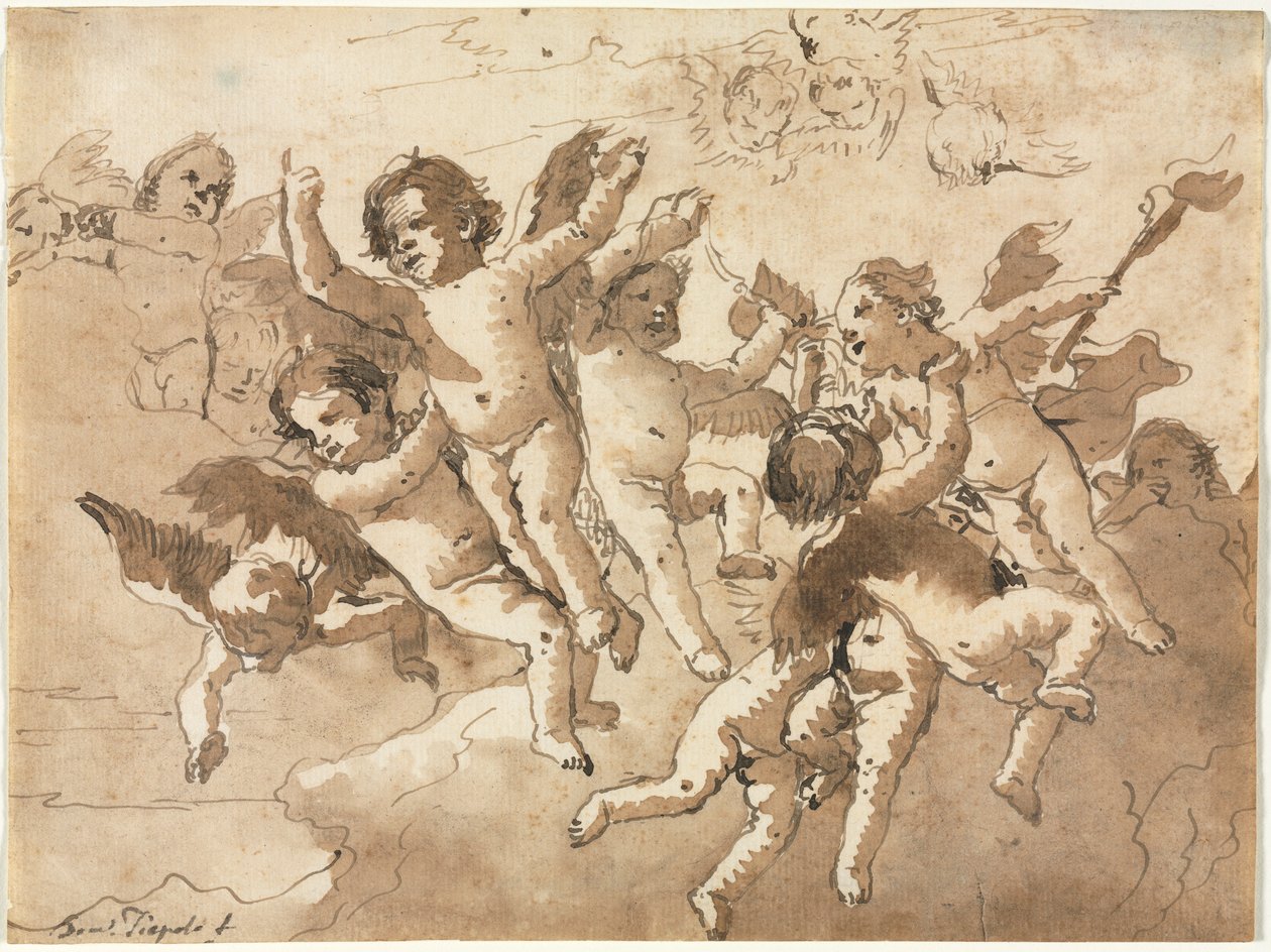 Amor in den Wolken mit begleitenden Putten, 1757 oder später von Giovanni Domenico Tiepolo