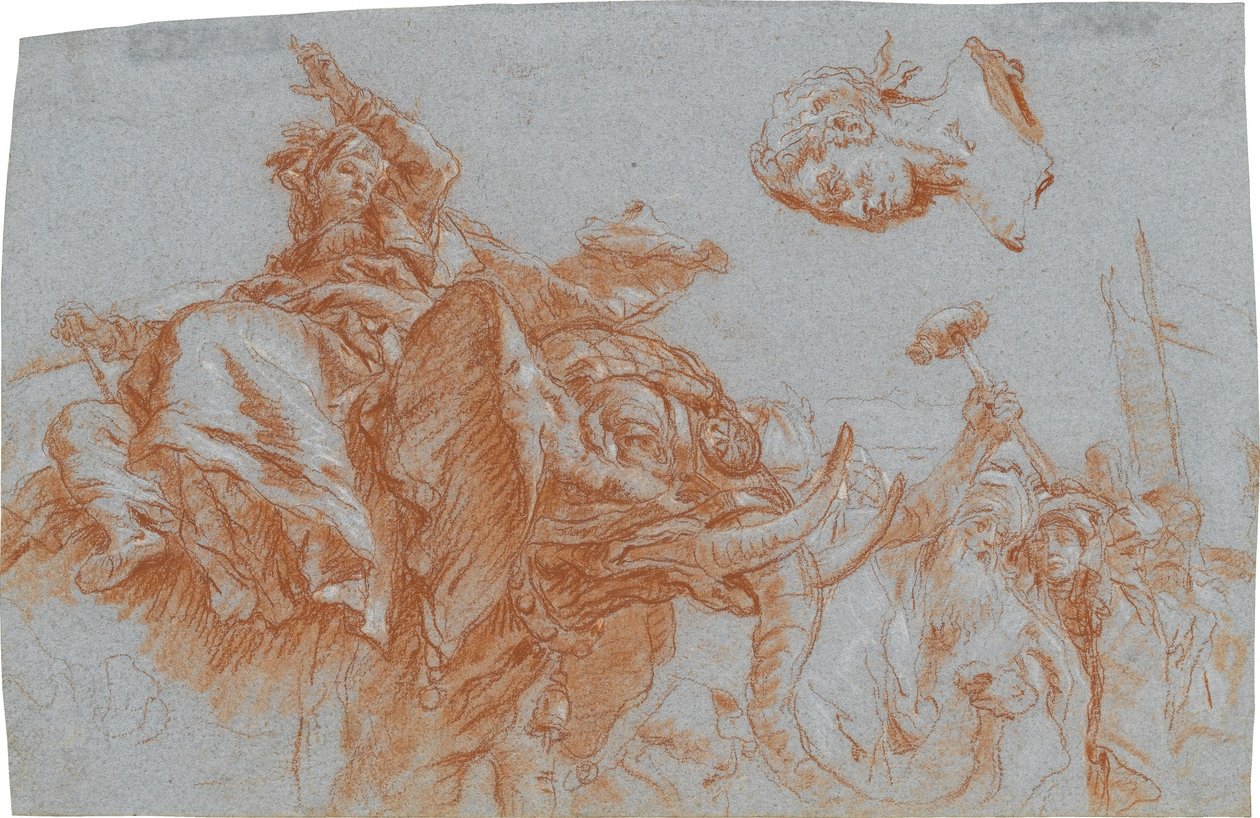 Figur der Asia, römischer Imperator; verso: Skizze des Flussgottes Nil von Giovanni Domenico Tiepolo