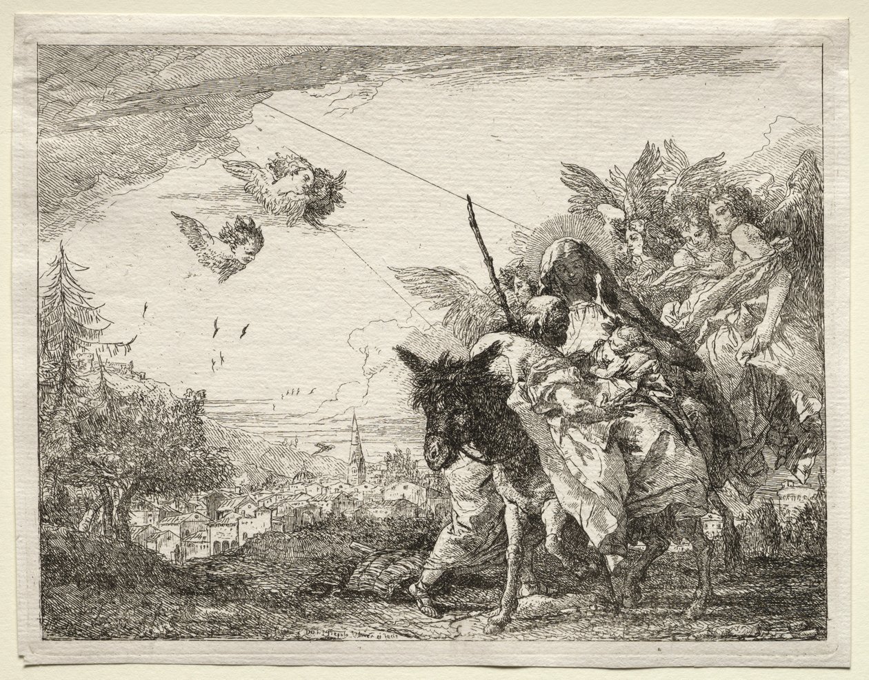 Flucht nach Ägypten: Joseph hält inne, um das Christkind zu betrachten von Giovanni Domenico Tiepolo