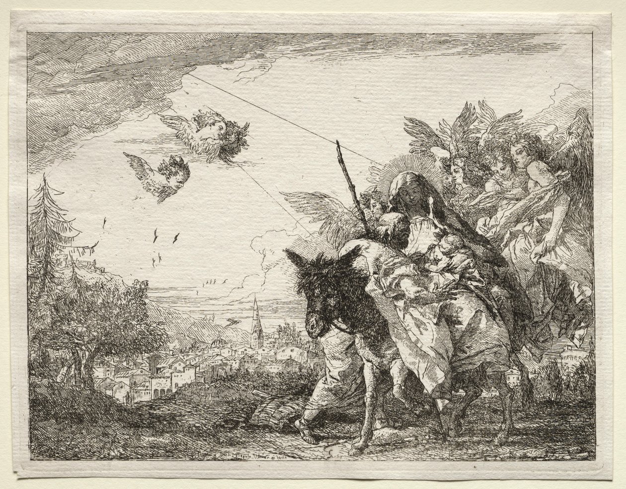 Flucht nach Ägypten: Joseph hält inne, um das Jesuskind zu betrachten von Giovanni Domenico Tiepolo
