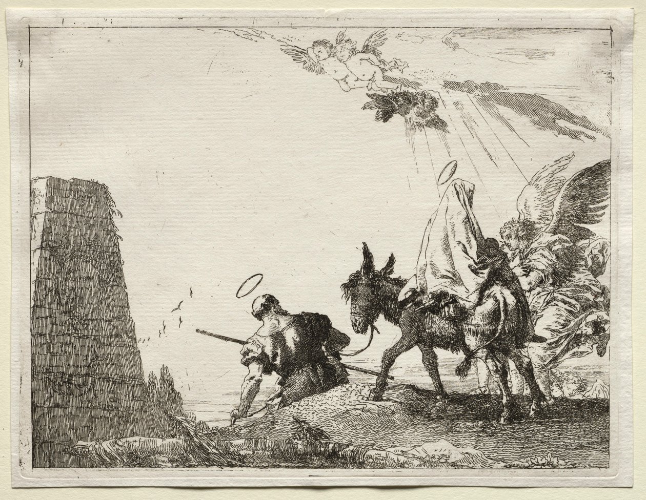 Flucht nach Ägypten: Die Heilige Familie passiert eine Pyramide von Giovanni Domenico Tiepolo