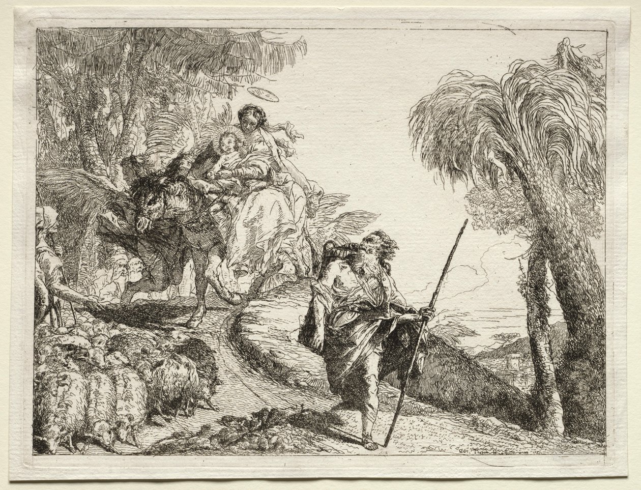 Flucht nach Ägypten: Die Heilige Familie und die Schafherde von Giovanni Domenico Tiepolo