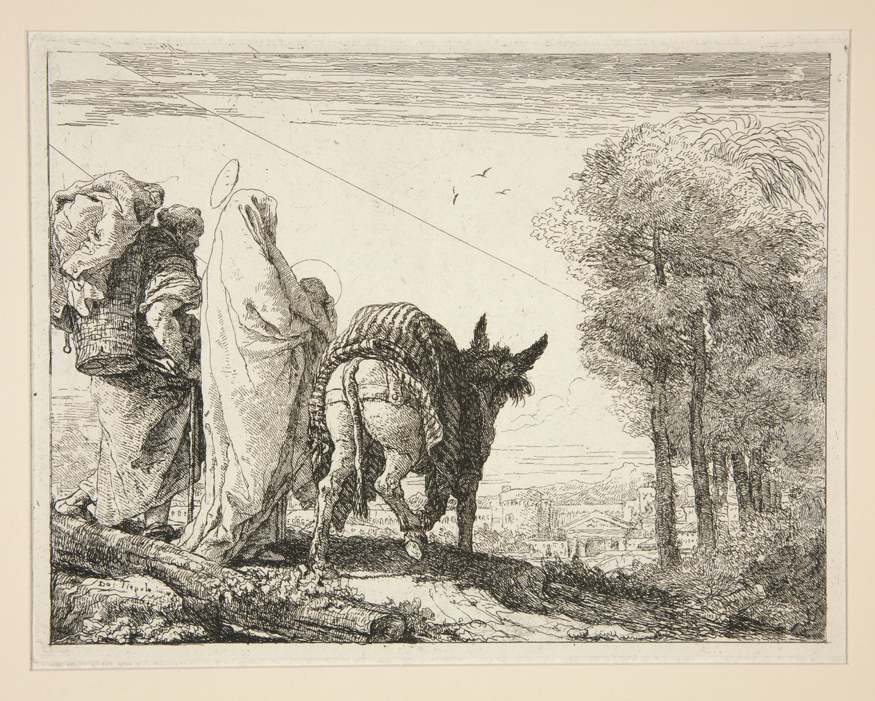Maria hält ihr Kind in den Armen, aus der Serie Idee pittoresche sopra la fuga in Egitto (Flucht nach Ägypten) von Giovanni Domenico Tiepolo