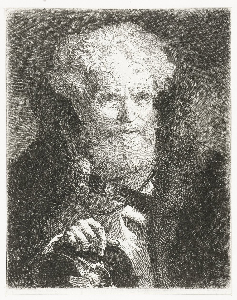Alter Mann im Mantel mit Pelzkragen und Helm von Giovanni Domenico Tiepolo