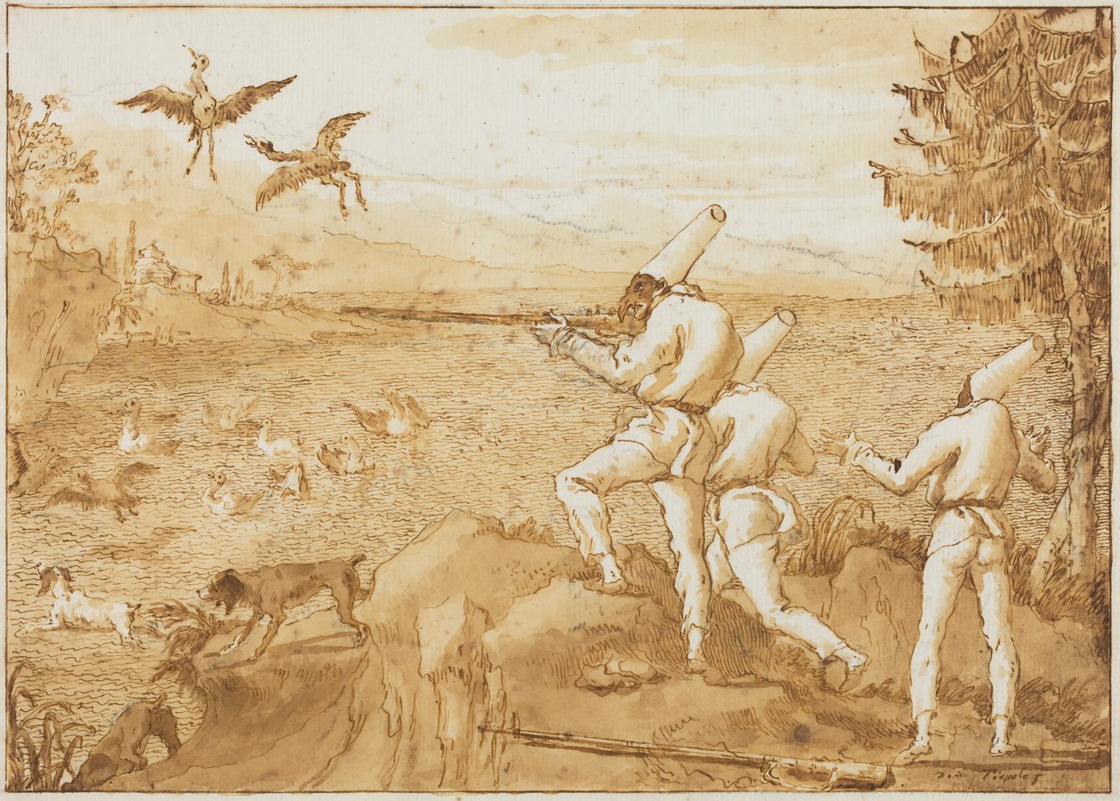 Punchinellos auf Wasservogeljagd von Giovanni Domenico Tiepolo