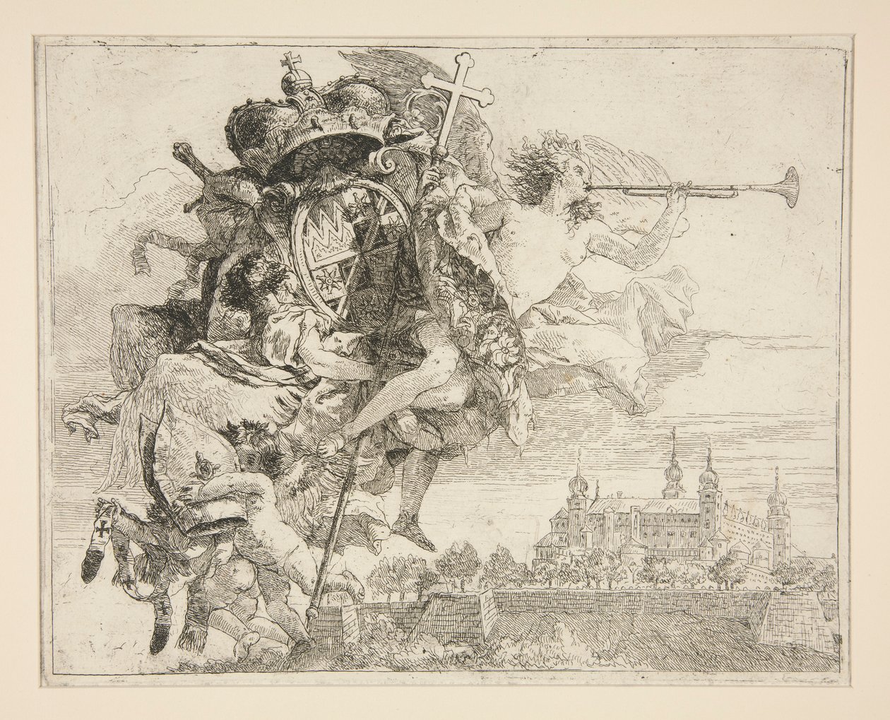 Die Waffen von Carl Phillipp von Greiffenklau, aus der Serie Idee pittoresche sopra la fuga in Egitto (Flucht nach Ägypten) von Giovanni Domenico Tiepolo