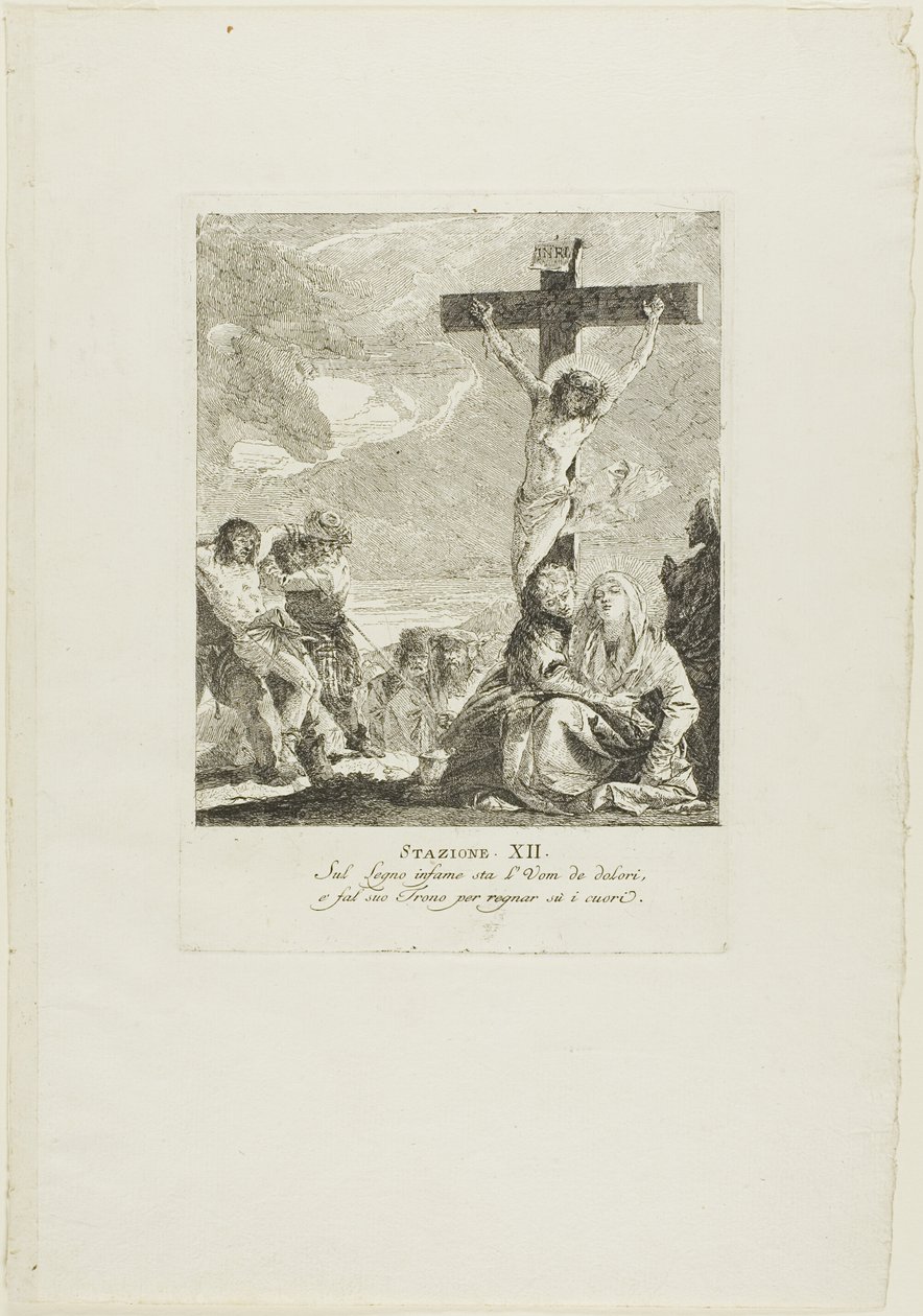 Die Kreuzigung, Tafel zwölf aus Kreuzwegstationen von Giovanni Domenico Tiepolo
