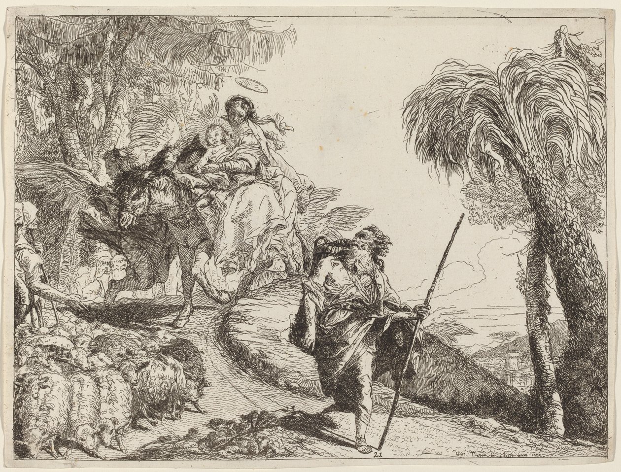 Die Flucht mit Joseph im Vordergrund von Giovanni Domenico Tiepolo