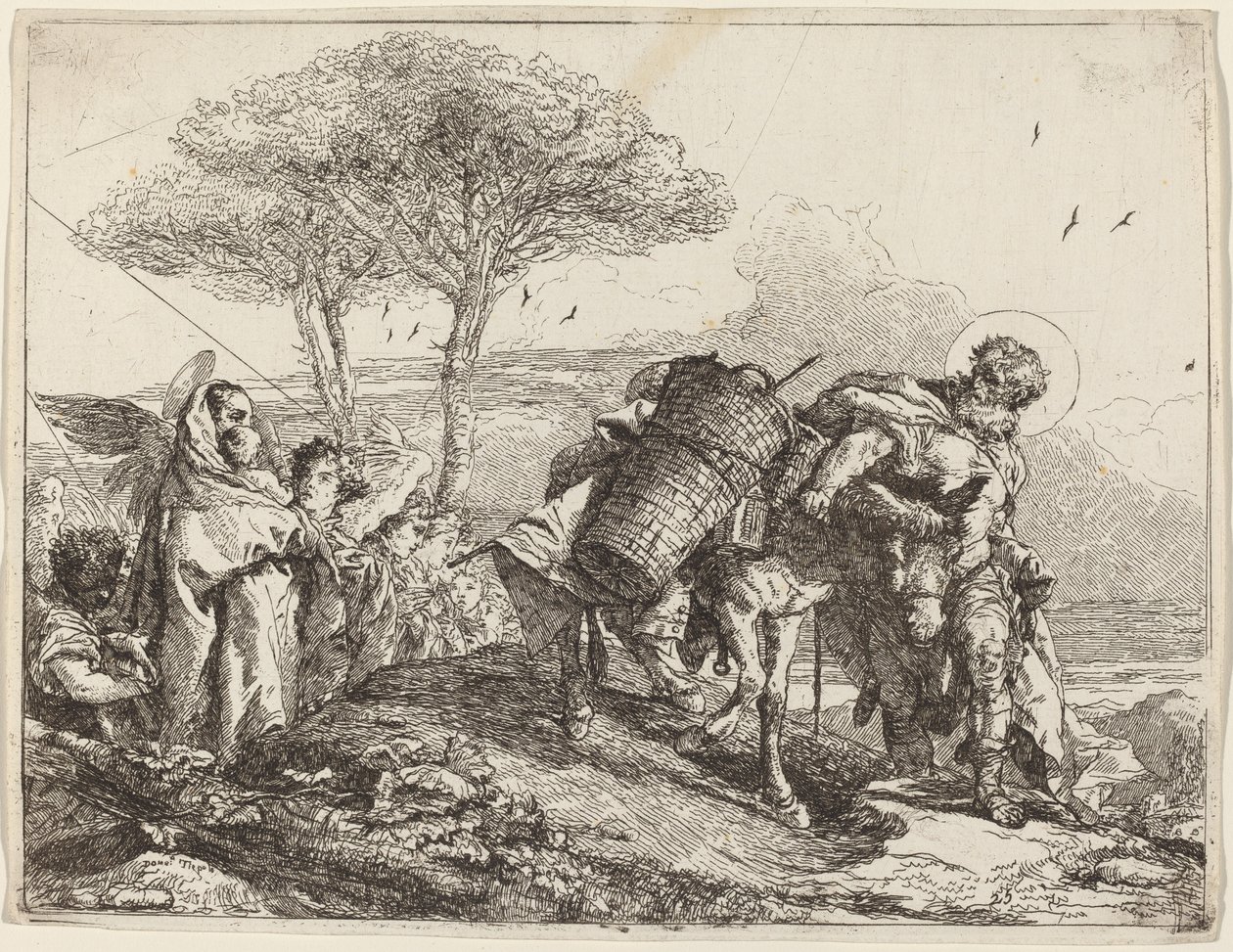 Die Madonna und das Kind links, mit einer Reihe von Engeln von Giovanni Domenico Tiepolo