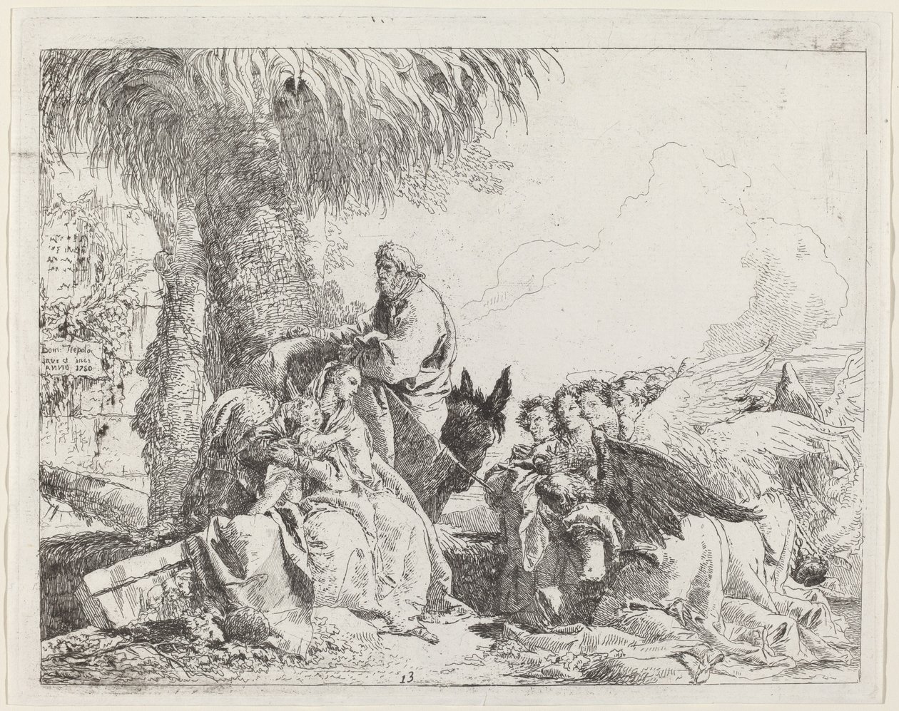 Die Rast auf der Flucht, mit anbetenden Engeln von Giovanni Domenico Tiepolo