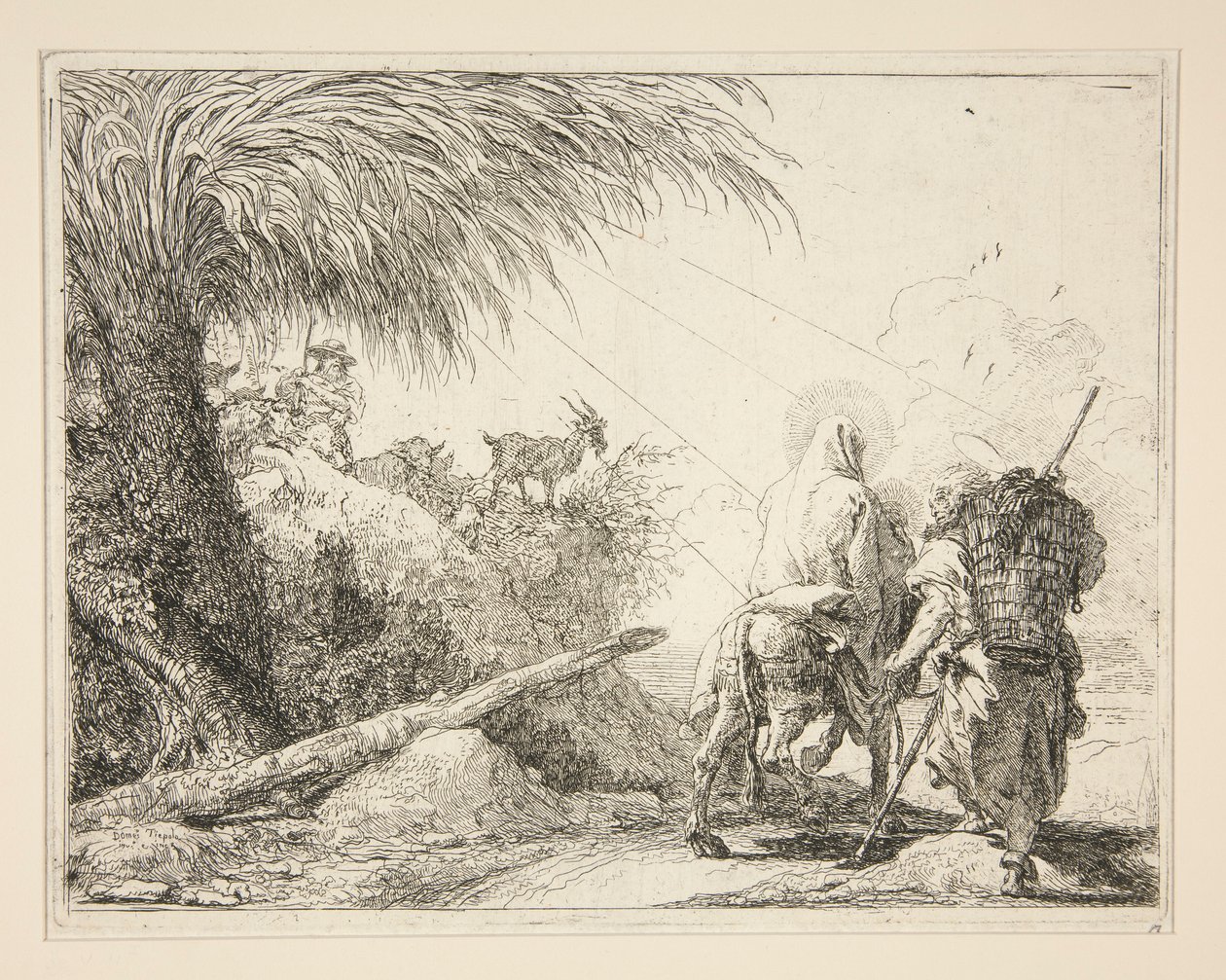 Die Jungfrau, auf dem Esel reitend und von hinten gesehen, aus der Serie Pittoreske Ideen über die Flucht nach Ägypten von Giovanni Domenico Tiepolo