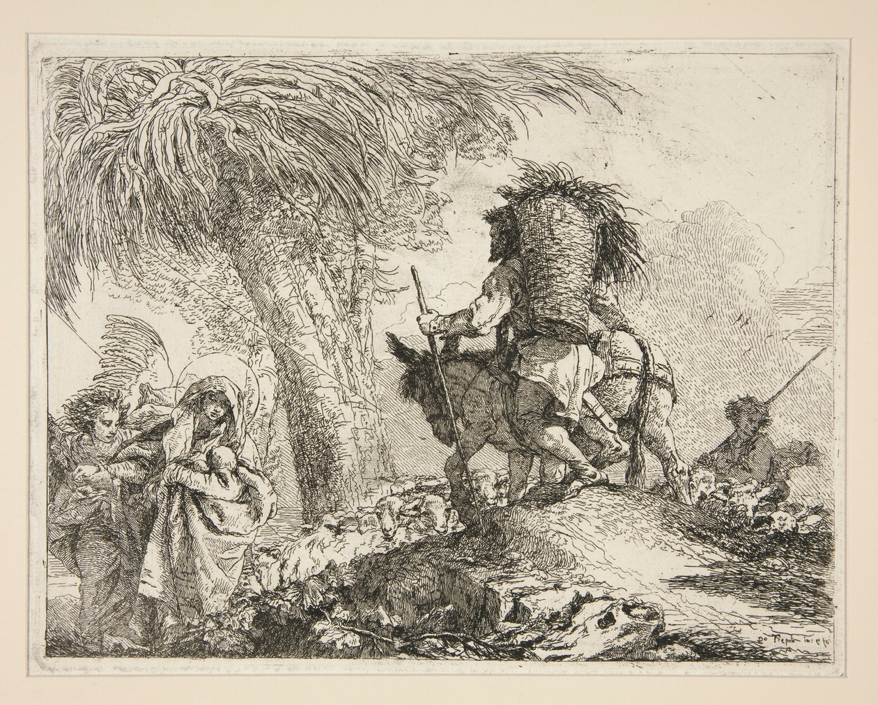Die Jungfrau und das Kind mit Joseph, aus der Serie Idee pittoresche sopra la fuga in Egitto (Flucht nach Ägypten) von Giovanni Domenico Tiepolo