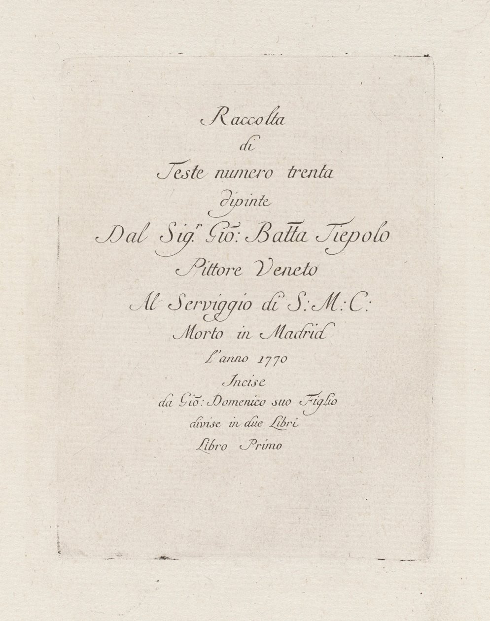 Titelseite, aus der Raccolta di Teste (Sammlung von Köpfen) von Giovanni Domenico Tiepolo