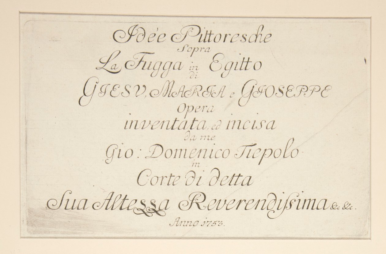 Titelseite, aus der Serie Idee pittoresche sopra la fuga in Egitto (Flucht nach Ägypten) von Giovanni Domenico Tiepolo