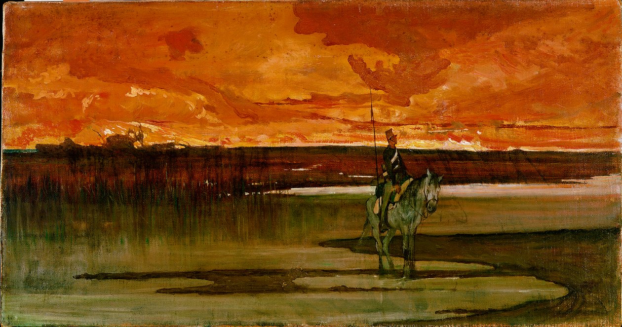 Lancier auf Wache am Fluss. Gemälde von Giovanni Fattori (1825-1908) 1885-1890. Florenz, Galleria d