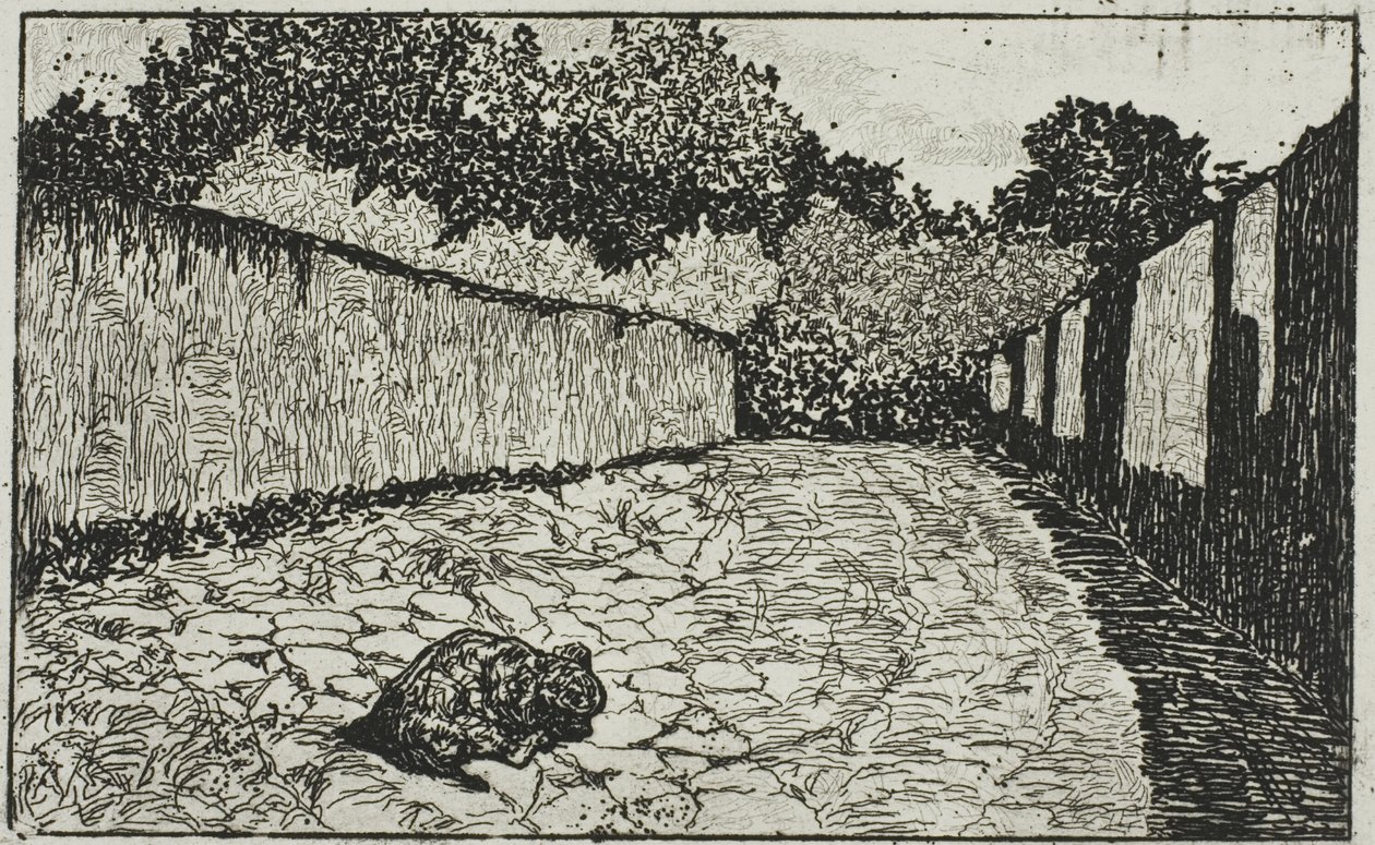 Kleine Straße am Stadtrand von Florenz mit Welpen von Giovanni Fattori