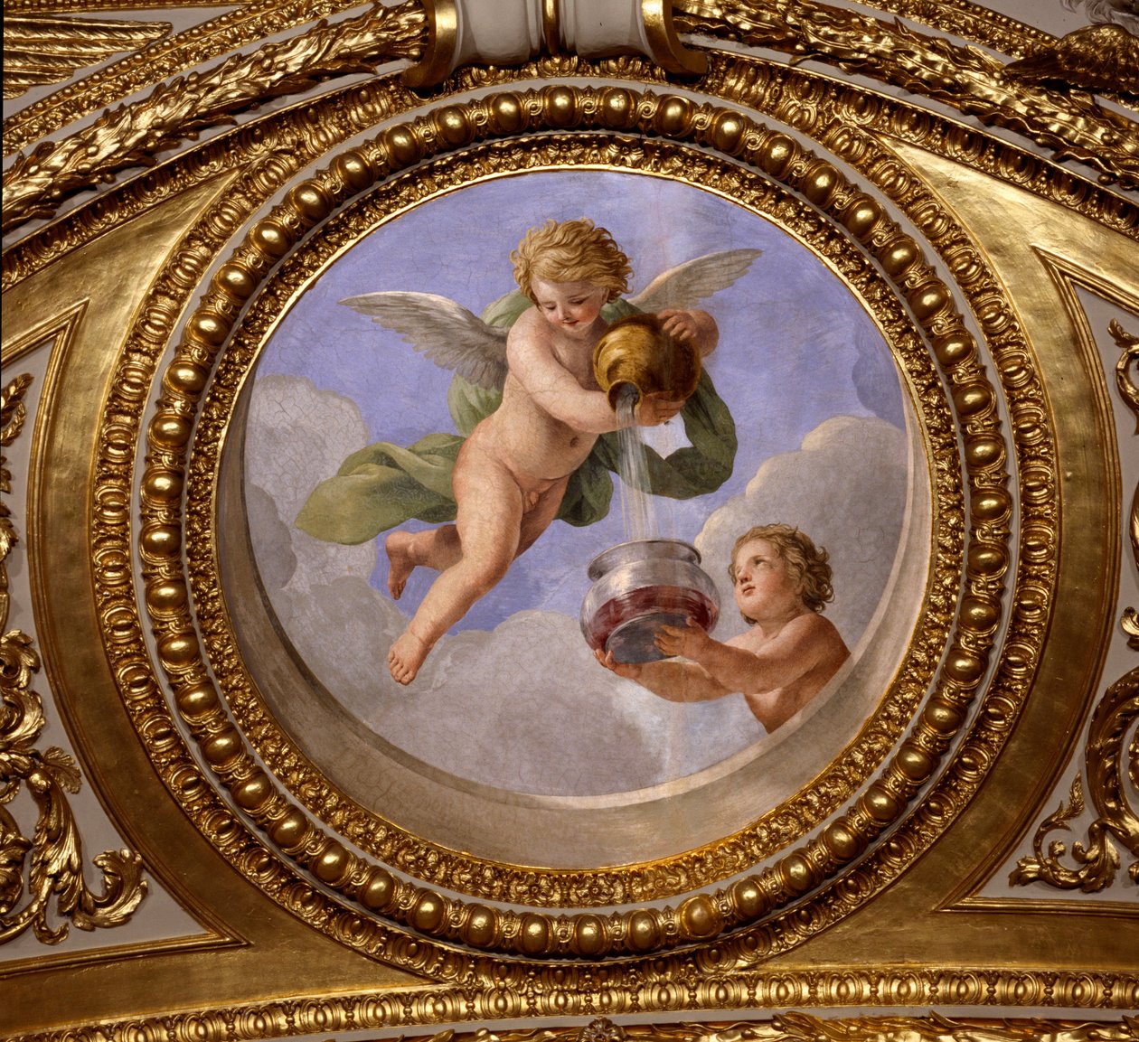 Liebe der Enthaltsamkeit. Deckenmalerei von Giovanni Romanelli (1601-1662) im Antoninischen Saal, Schlafzimmer der Sommerwohnungen von Königin Anna von Österreich (1601-1666). Um 1655-1658. Paris, Louvre Museum. von Giovanni Francesco Romanelli