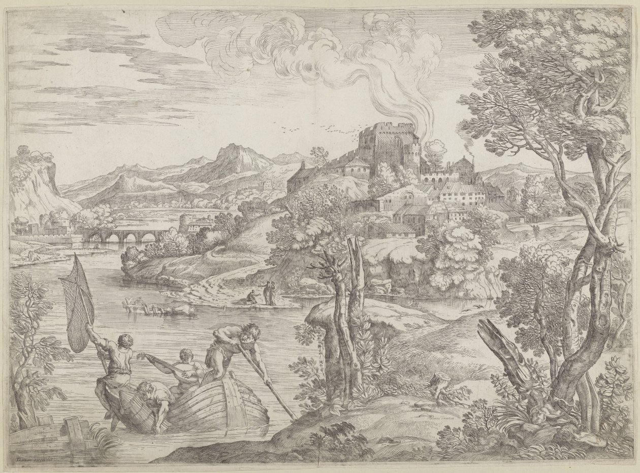 Landschaft mit Lautenspieler von Giovanni Francesco Grimaldi