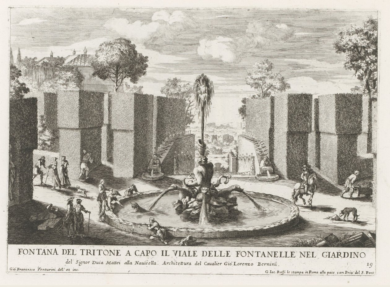 Brunnen mit Triton in den Gärten der Villa Celimontana in Rom von Giovanni Francesco Venturini