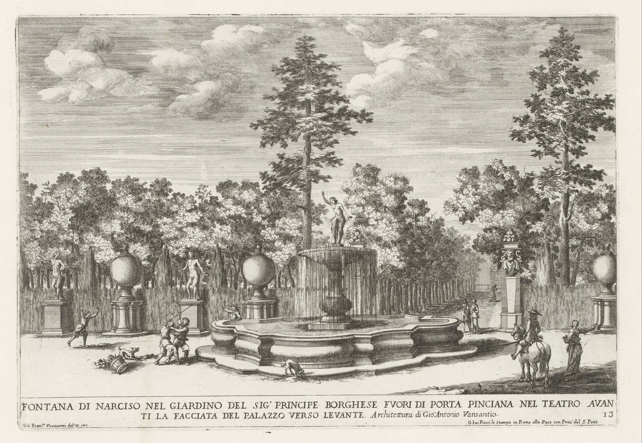 Brunnen von Narziss in der Villa Borghese in Rom von Giovanni Francesco Venturini