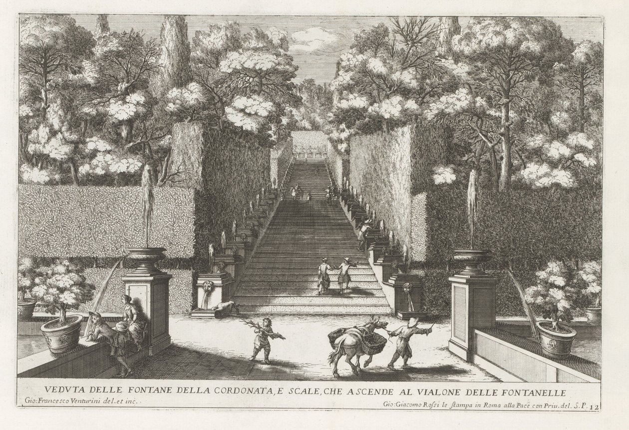 Treppe mit Brunnen in den Gärten der Villa d