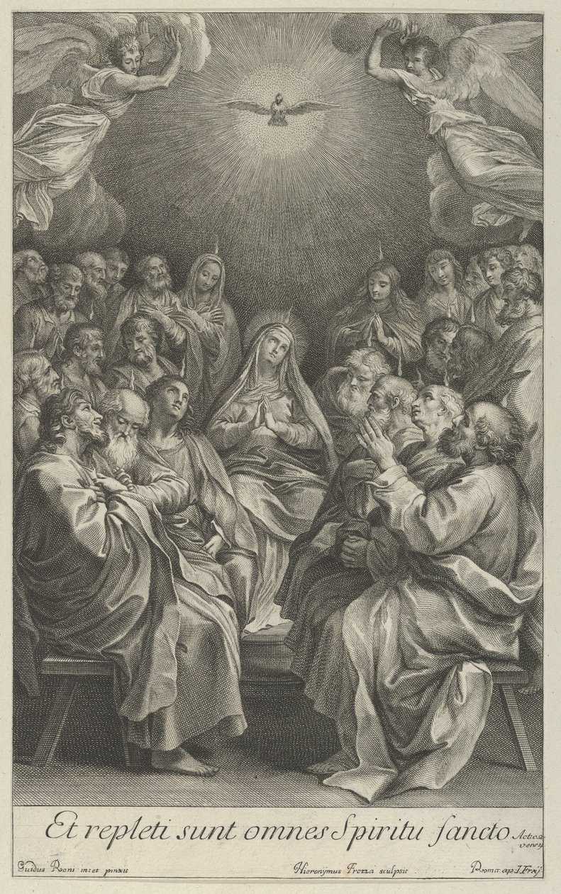Die Jungfrau mit Aposteln, die zur Heiligen Taube und zwei Engeln aufschauen, nach Reni von Giovanni Girolamo Frezza