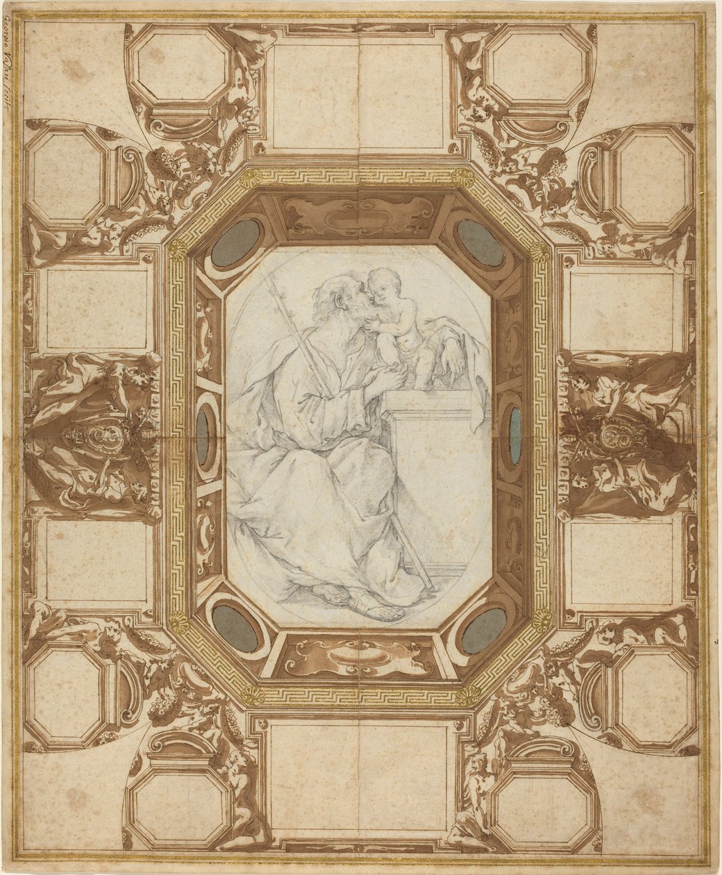 Decke mit allegorischen Figuren und den Waffen von Papst Sixtus V (Guerra