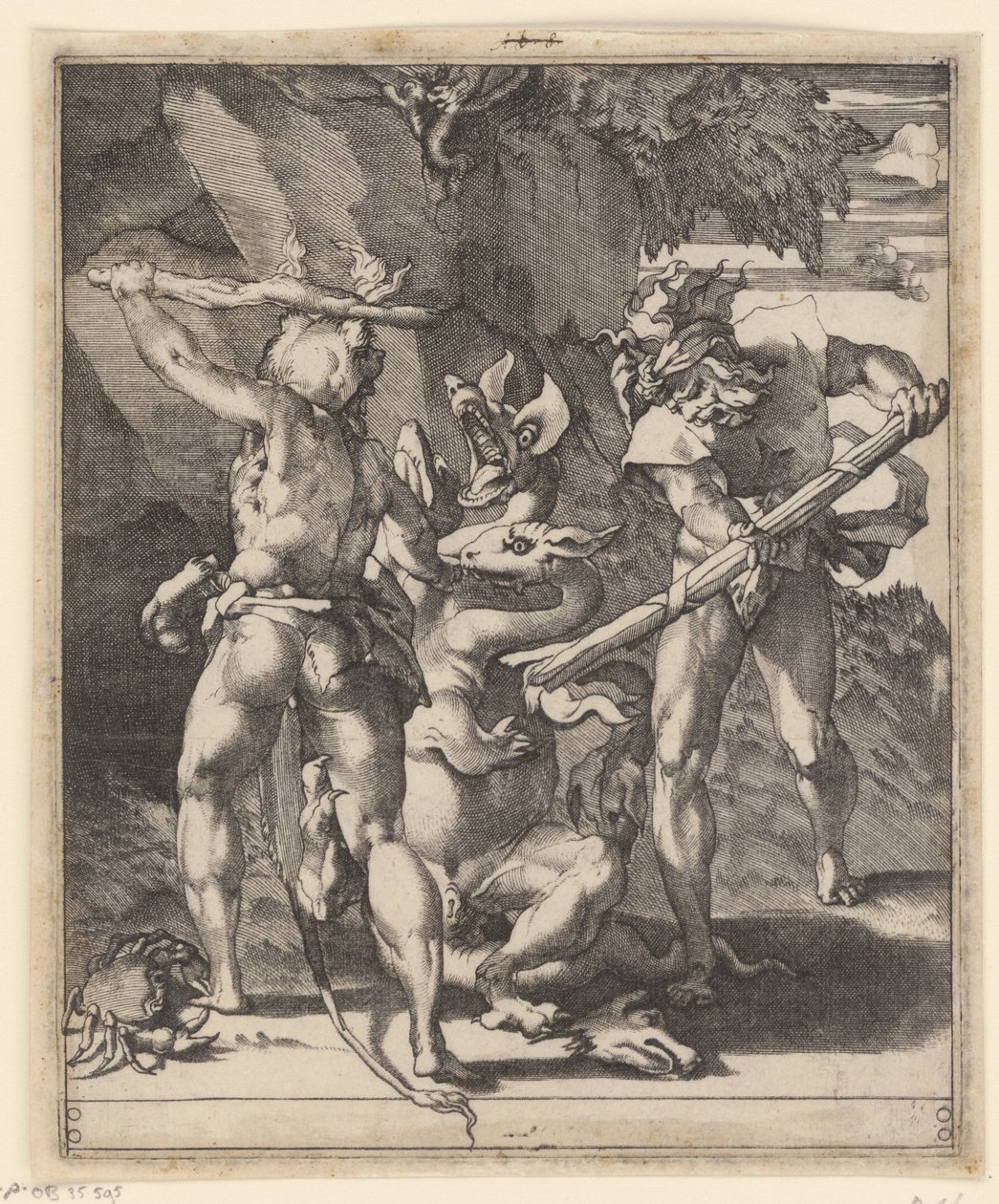 Herkules im Kampf mit der Hydra von Lerna von Giovanni Jacopo Caraglio