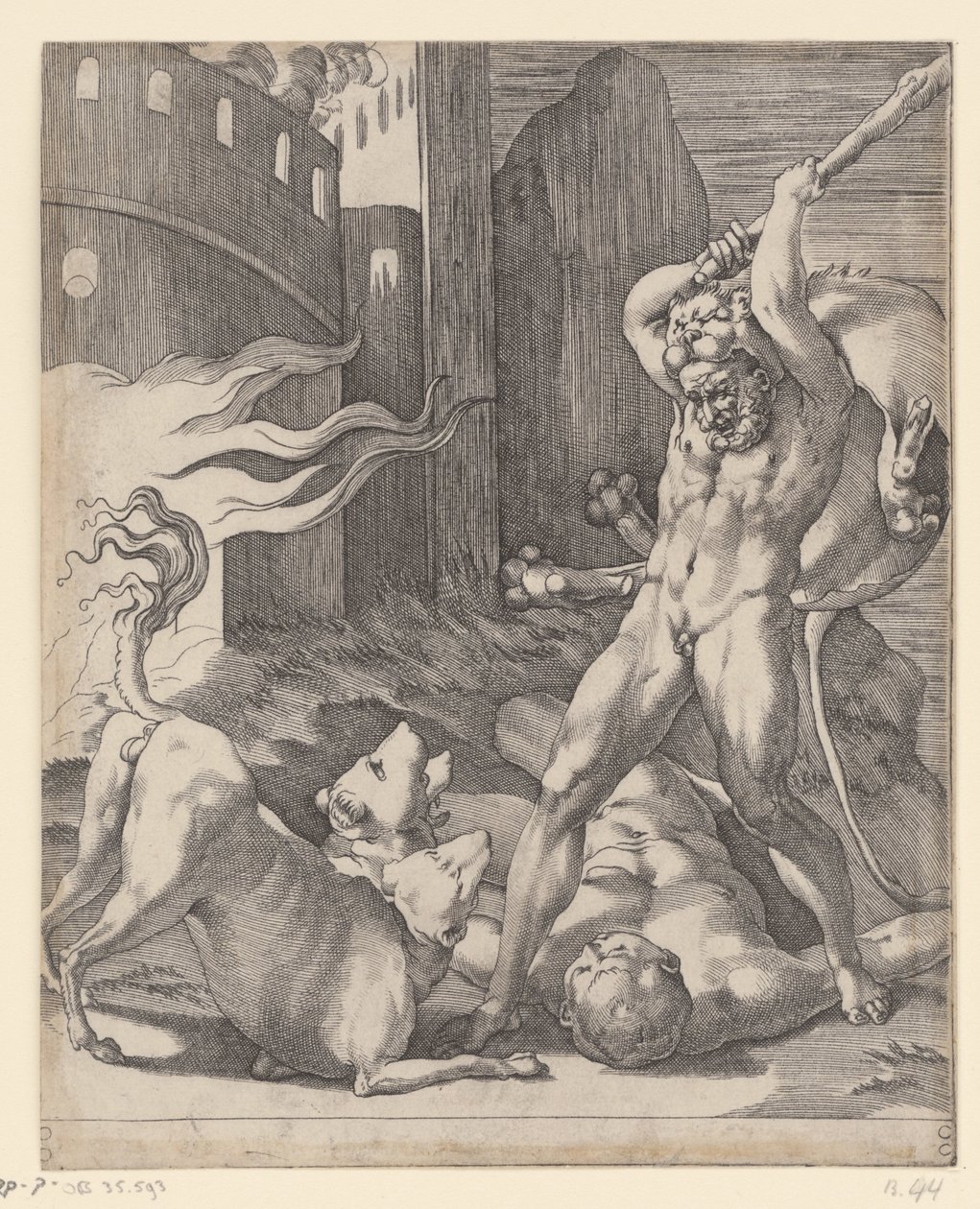Herkules kämpft mit dem Cerberus von Giovanni Jacopo Caraglio
