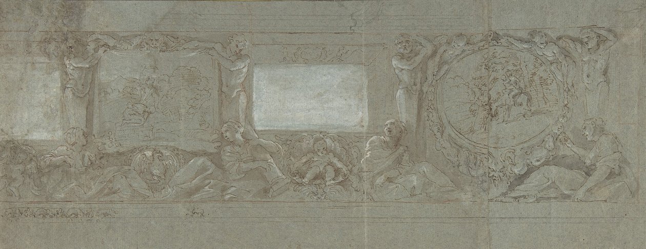 Entwurf für eine Wanddekoration mit dem Opfer Abrahams und der Flucht nach Ägypten, ca. 1600-1647 von Giovanni Lanfranco