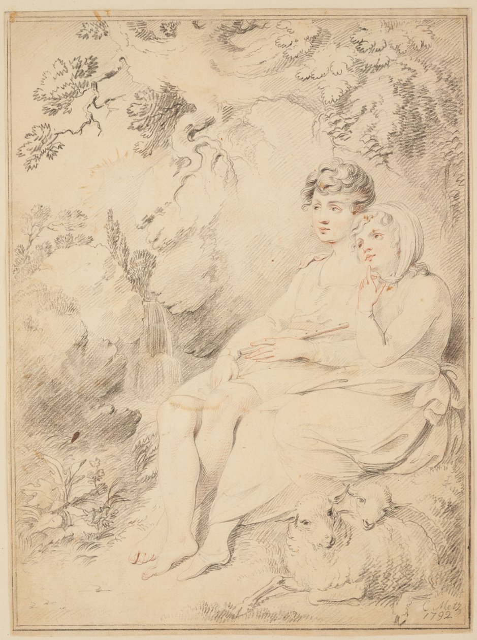 Junge und Mädchen mit Flöte und Schafen von Giovanni Lanfranco