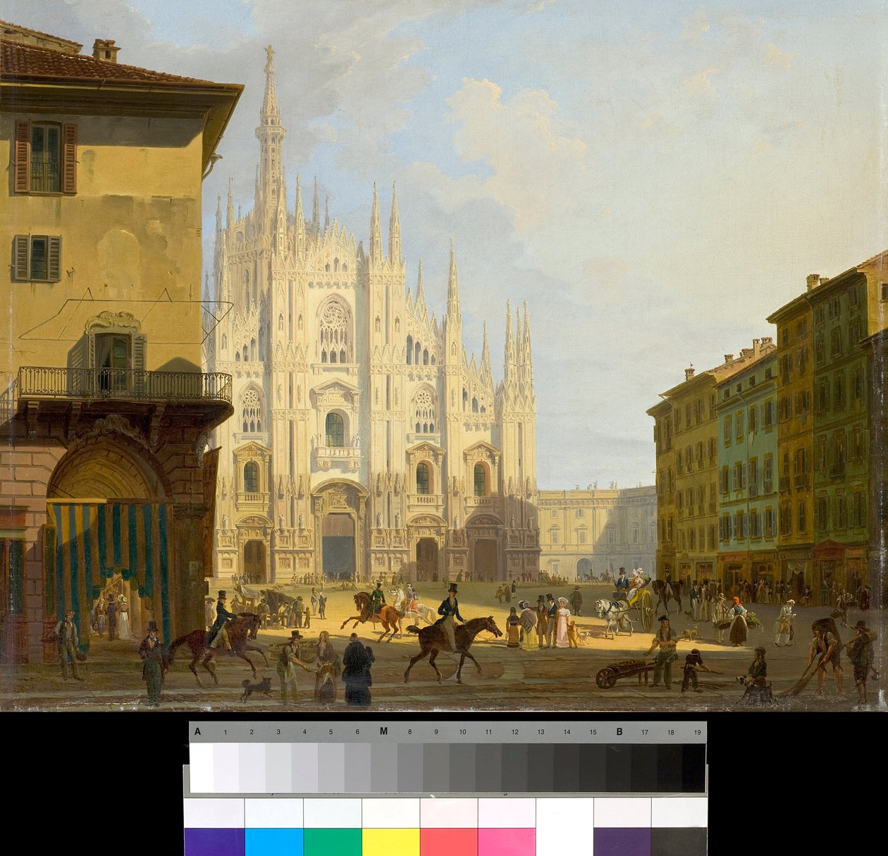 Blick auf die Piazza Duomo in Mailand, Italien (Domplatz in Mailand) Gemälde von Giovanni Migliara (1785-1837) 1828 Private Sammlung von Giovanni Migliara