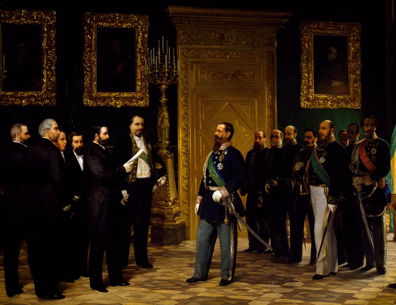Annexion Italiens präsentiert an Viktor Emanuel II. von toskanischen Delegierten, von Giovanni Mochi, Ära der Vereinigung, Italien von Giovanni Mochi