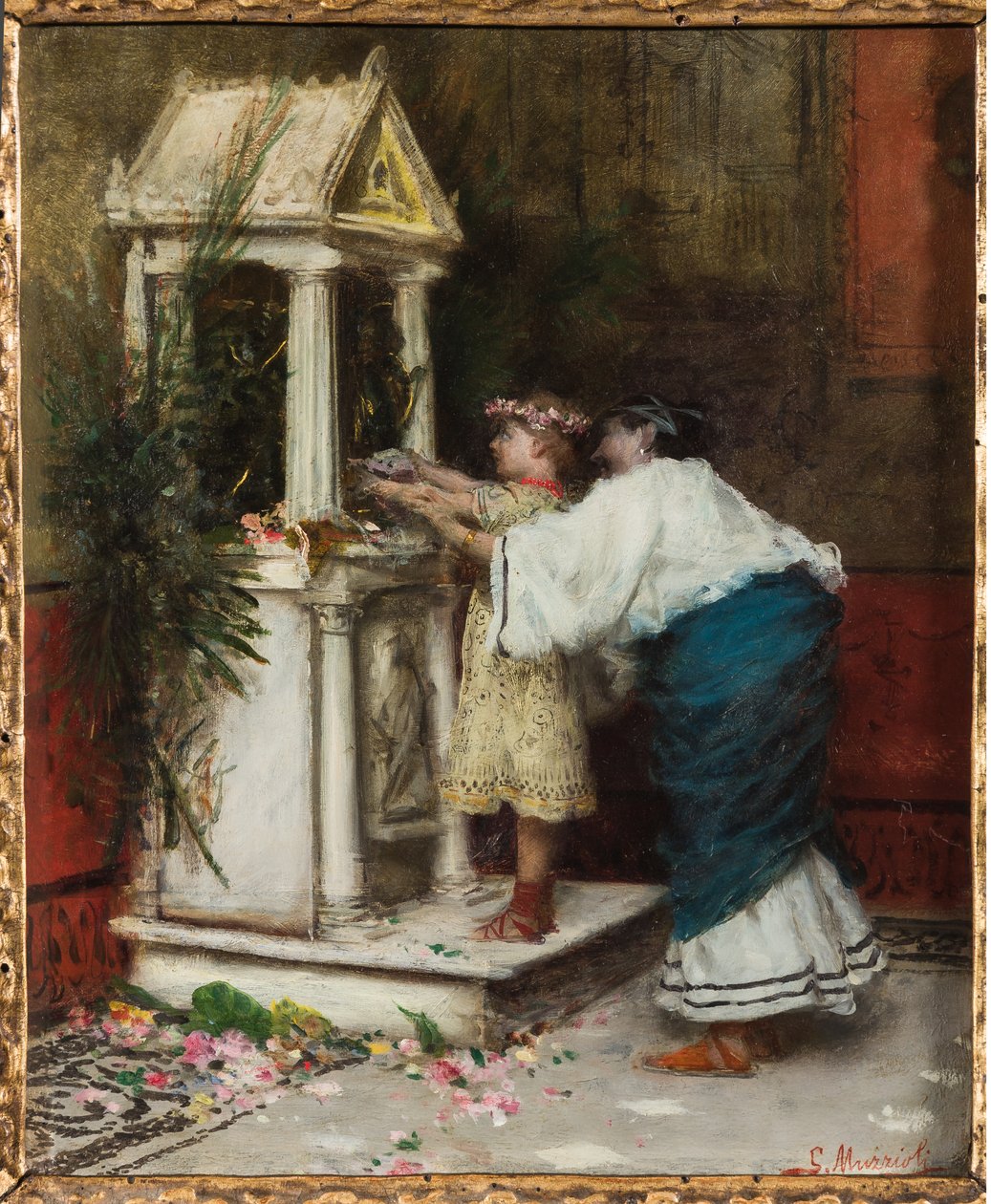 Mutter und Tochter vor einem kleinen Tempel von Giovanni Muzzioli