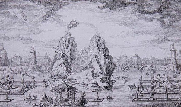 Feuerwerk zur Feier der Geburt des Dauphin (Sohn von Ludwig XV) graviert von Jean Dumont (Le Romain) (1701-81) 1730 von Giovanni Niccolo (after) Servandoni
