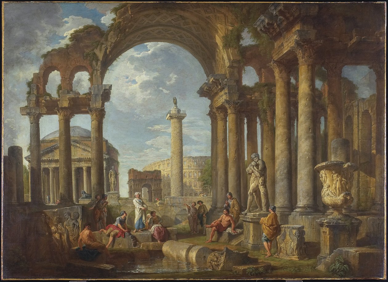 Ein Capriccio römischer Ruinen mit dem Pantheon von Giovanni Paolo Pannini
