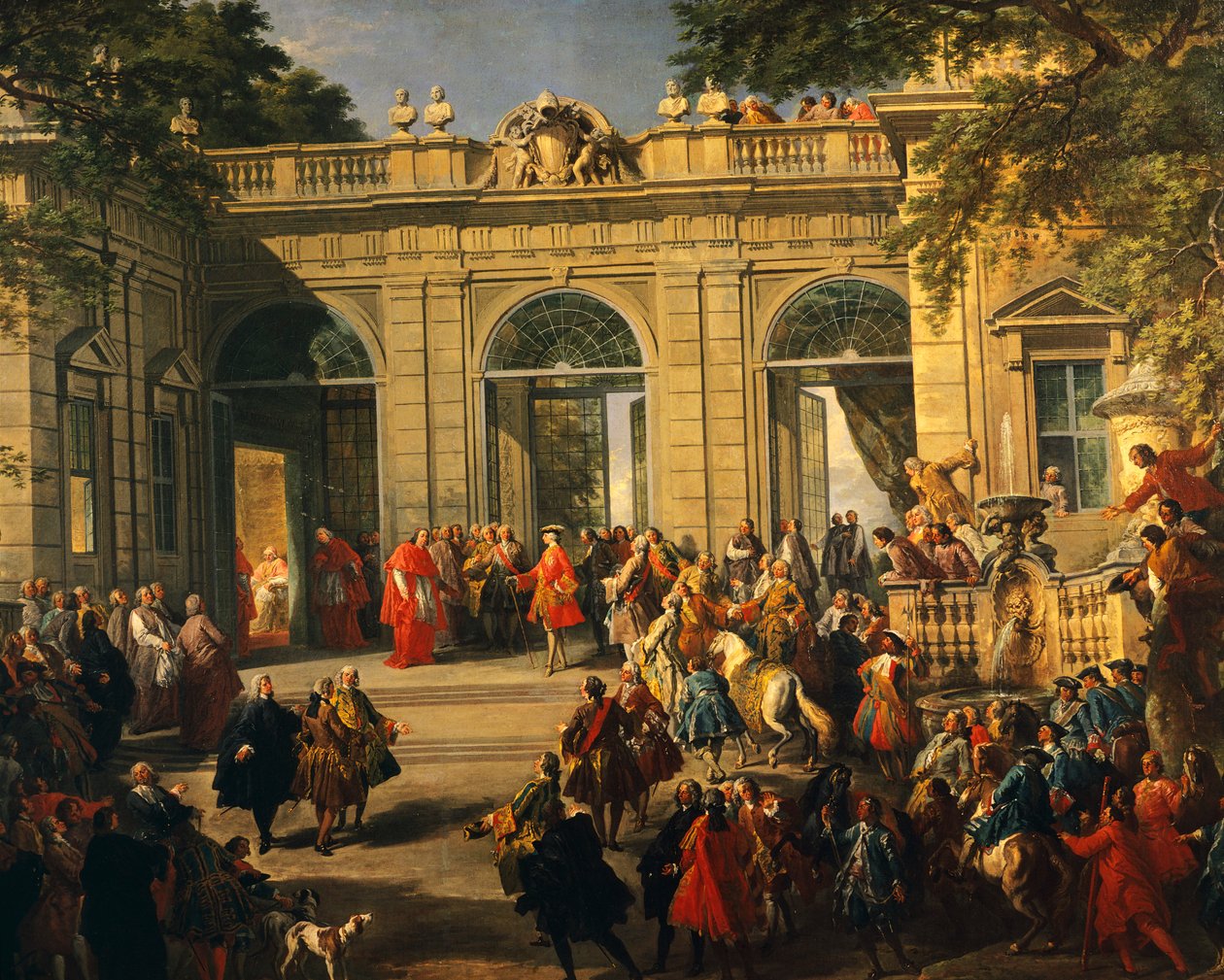 Karl III. von Bourbon besucht Papst Benedikt XIV. im Kaffeehaus des Quirinal von Giovanni Paolo Pannini