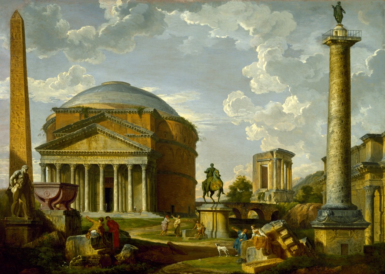 Fantasieansicht mit dem Pantheon und anderen Monumenten des antiken Rom von Giovanni Paolo Pannini