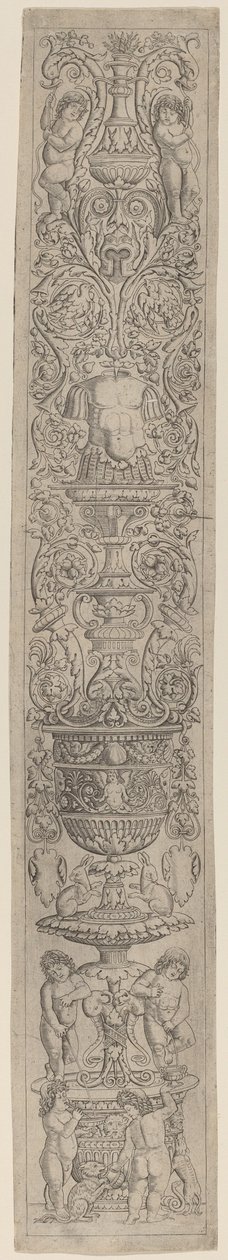 Ornamenttafel: Vier Kinder mit einer Katze und einem Hund von Giovanni Pietro Birago and Zoan Andrea
