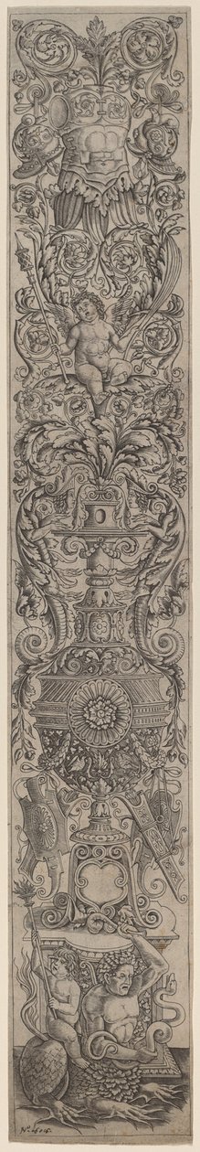 Ornamenttafel: Triton, geritten von einem Kind von Giovanni Pietro Birago and Zoan Andrea