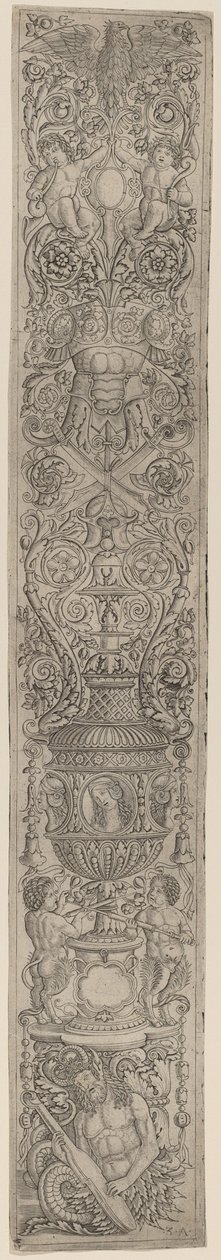 Ornamenttafel: Triton und zwei Satyrkinder von Giovanni Pietro Birago and Zoan Andrea