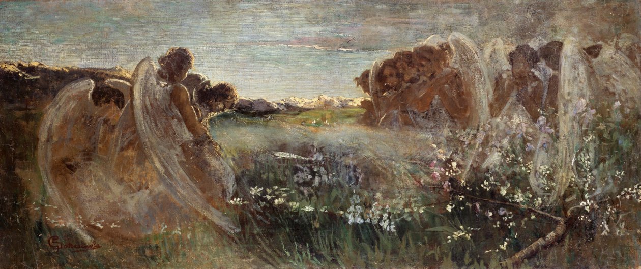 Das Gebet der Engel, Öl auf Leinwand, 54x128,5 cm von Giovanni Sottocornola
