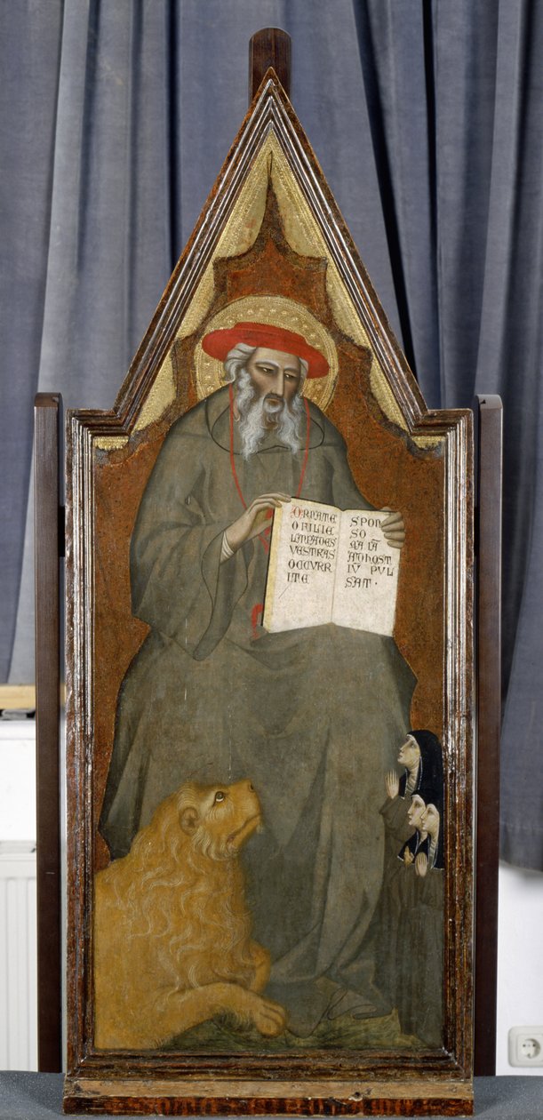 Heiliger Hieronymus mit Löwe und drei betenden Nonnen von Giovanni del Biondo dal Casentino