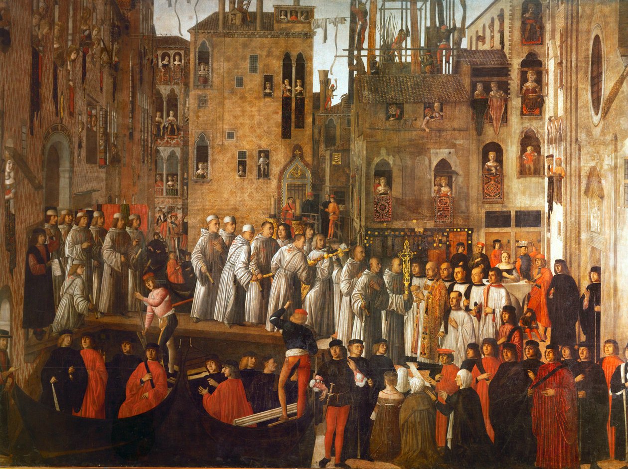 Wunder des Reliquiars des Heiligen Kreuzes auf dem Campo San Lio, Venedig von Giovanni di Niccolo Mansueti