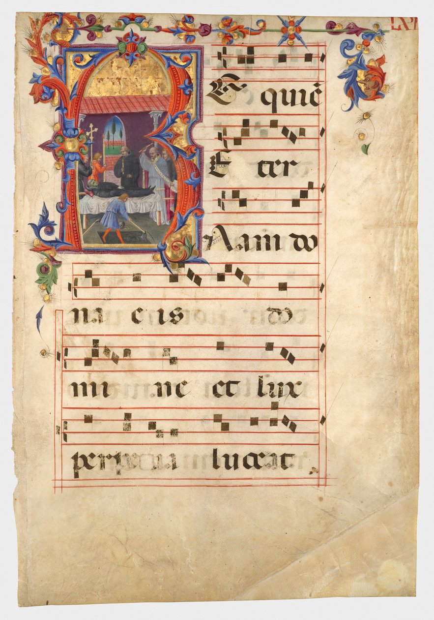 Initiale R: Eine Beerdigungsszene von Giovanni di Paolo
