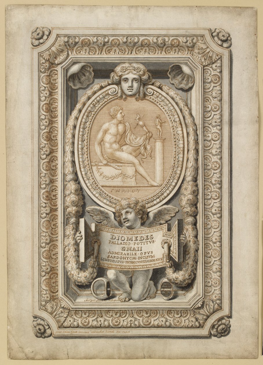 Entwurf für einen gravierten Edelstein in einer ornamentalen Fassung von Girolamo Odam