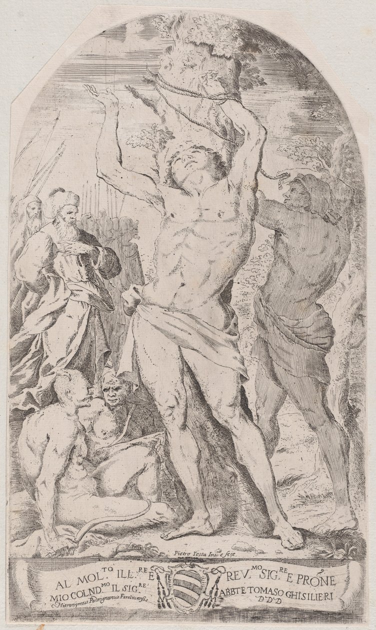 Heiliger Sebastian an einen Baum gebunden, 1625-50 von Girolamo Pedrignani