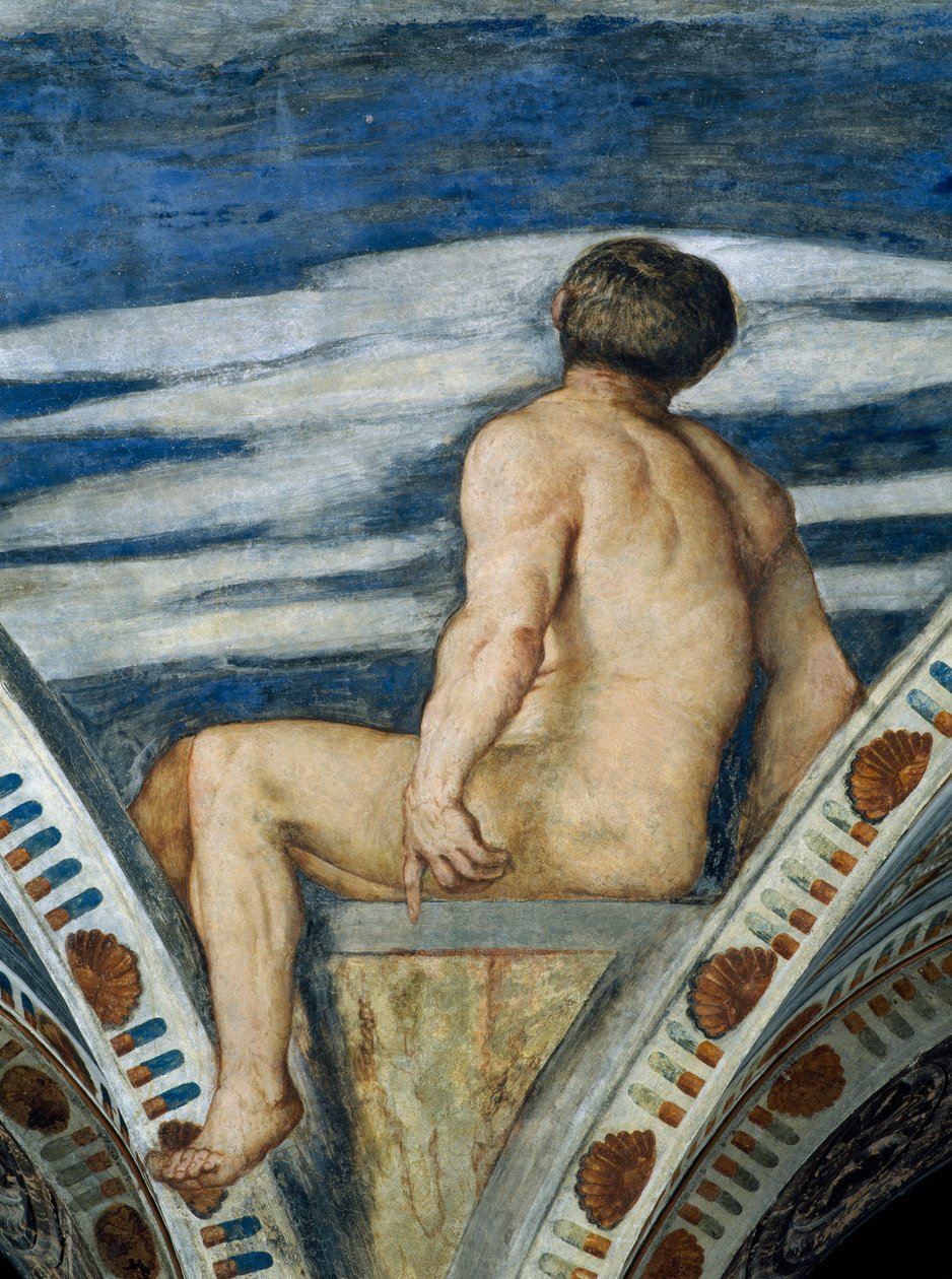 Männlicher Akt, Detail der Fresken von Girolamo Romanino (ca. 1484-nach 1559), in Auftrag gegeben von Bernardo Clesio von Girolamo Romanino